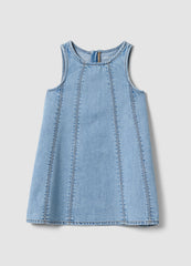 OVS Girls’ Light Blue Denim Sleeveless Dress In Cotton Blend, Oversized Fit