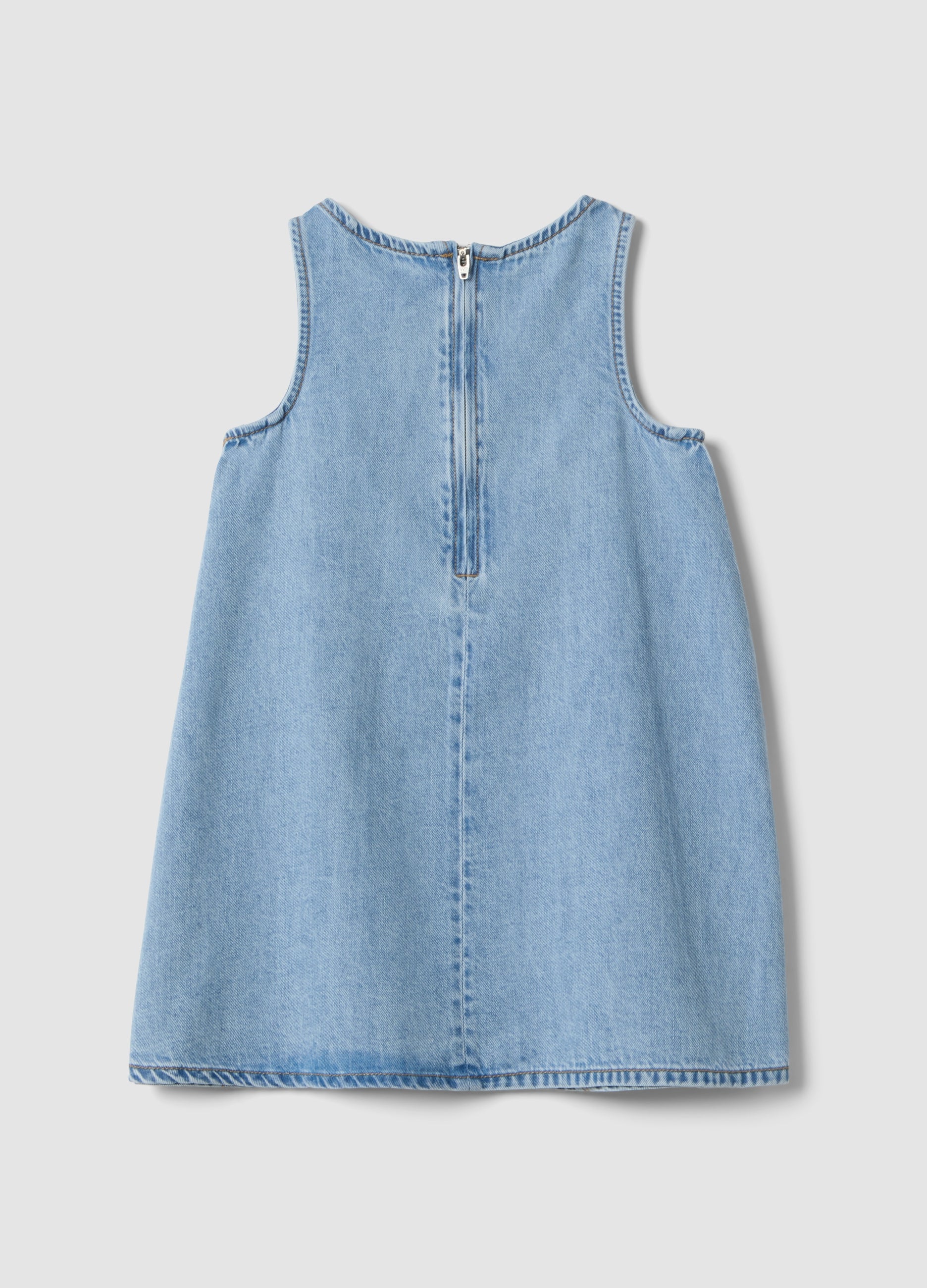 OVS Girls’ Light Blue Denim Sleeveless Dress In Cotton Blend, Oversized Fit