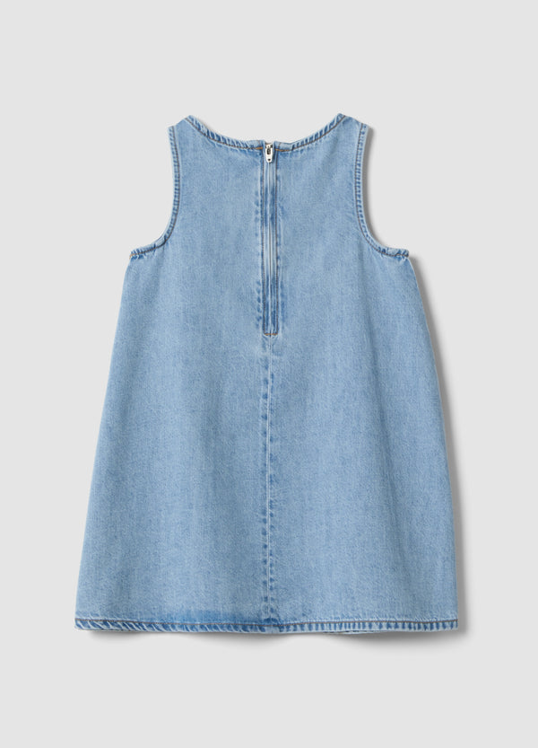 OVS Girls’ Light Blue Denim Sleeveless Dress In Cotton Blend, Oversized Fit
