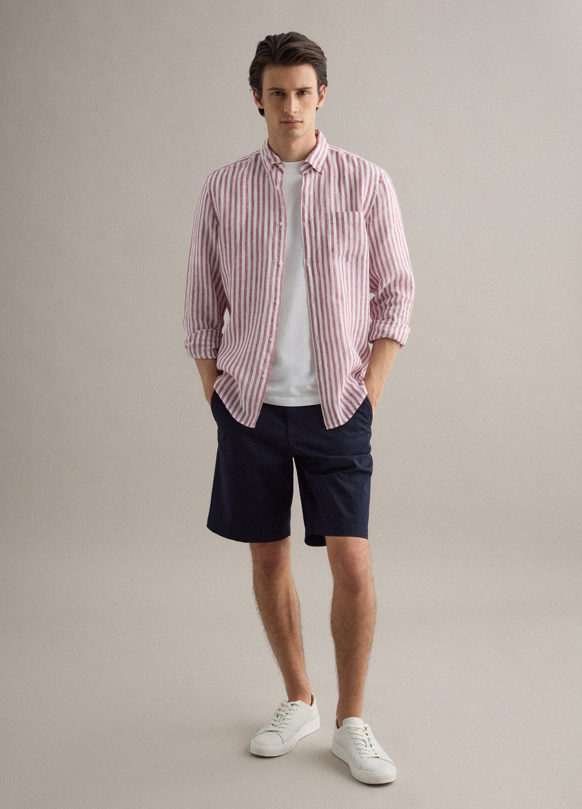 OVS Blue Stretch Cotton Chino Shorts, Regular Fit