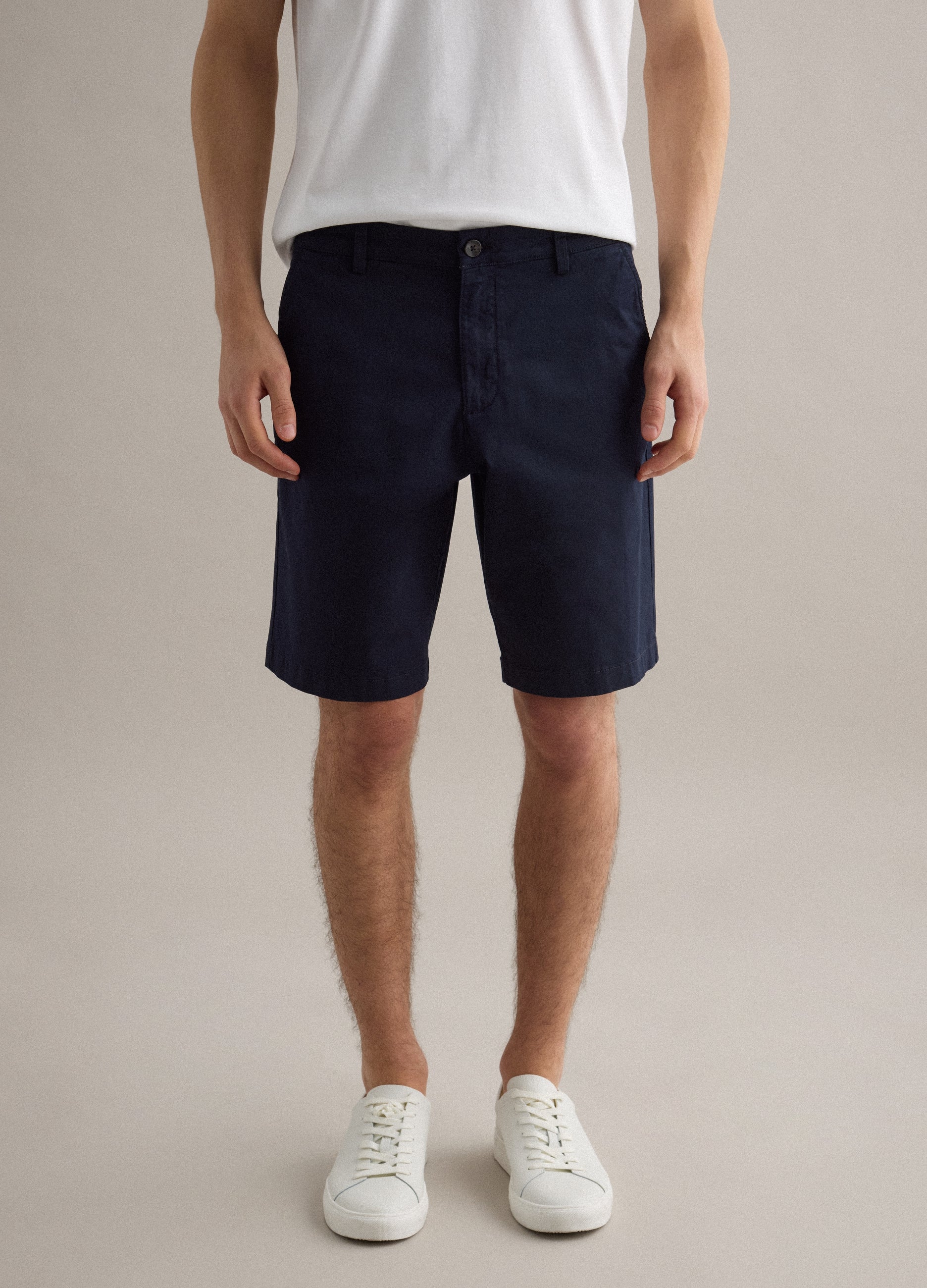 OVS Blue Stretch Cotton Chino Shorts, Regular Fit