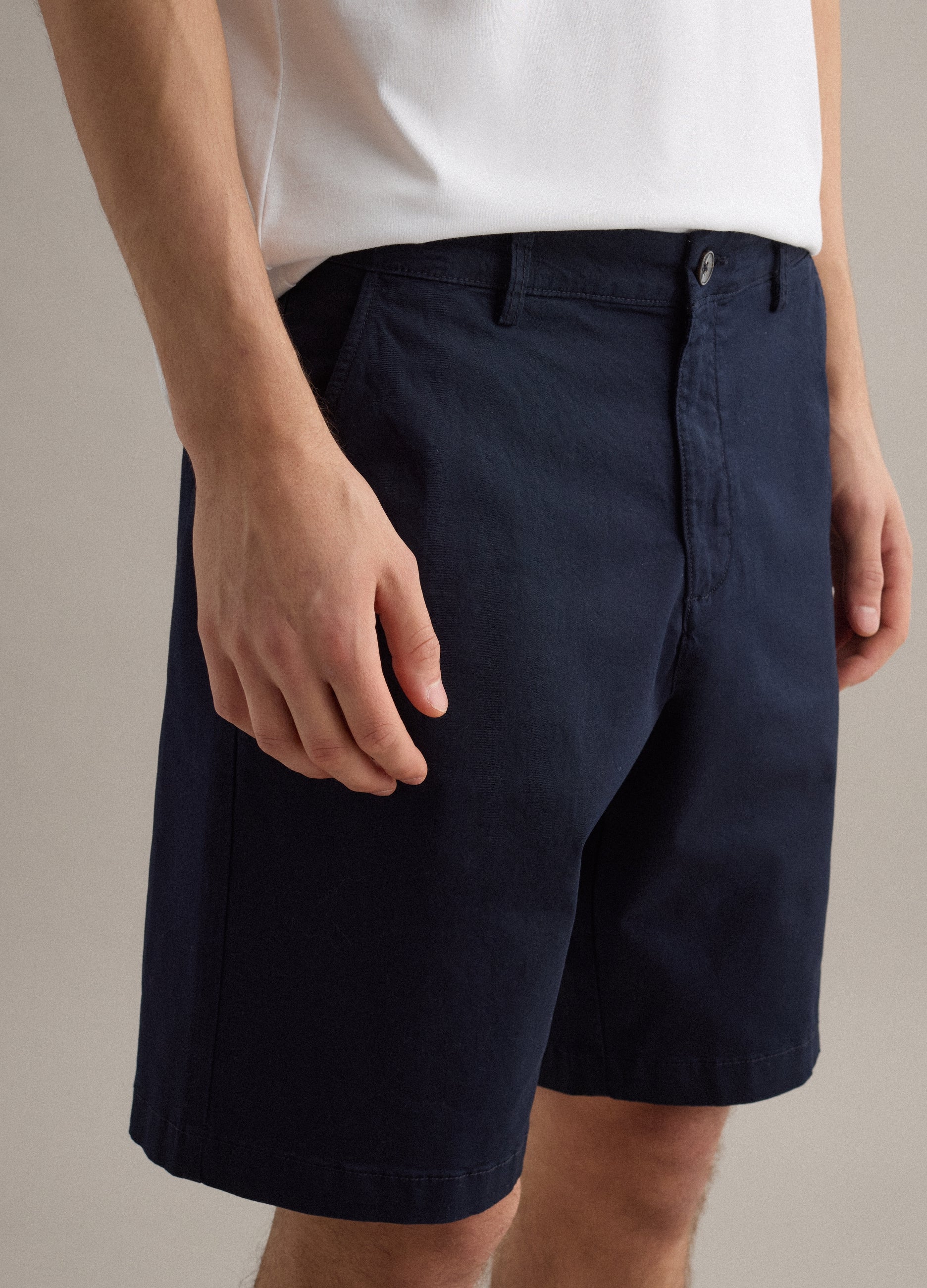 OVS Blue Stretch Cotton Chino Shorts, Regular Fit