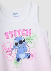 OVS White And Pink Pure Cotton Girls Vest Top With Fringes And Stitch