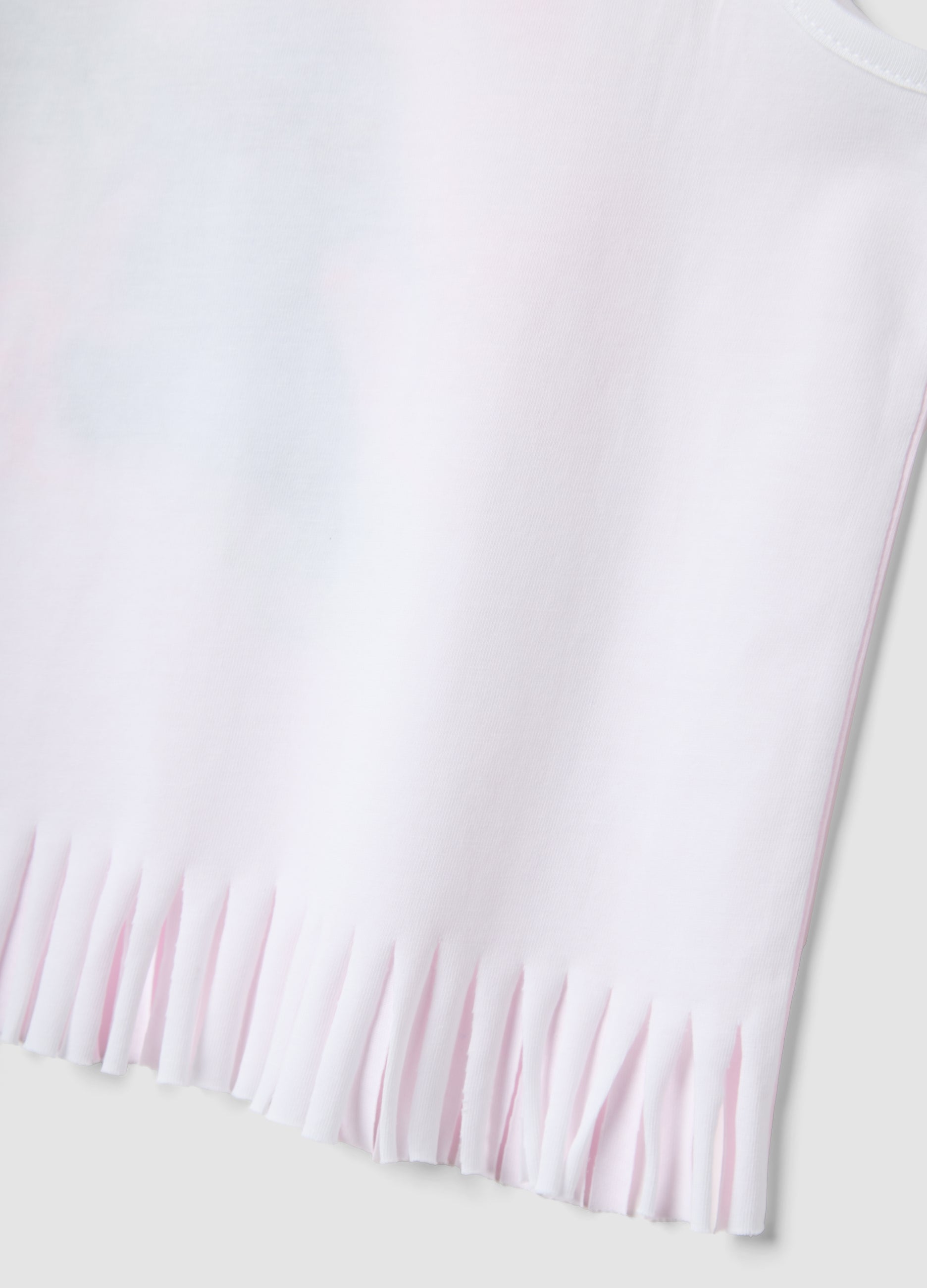 OVS White And Pink Pure Cotton Girls Vest Top With Fringes And Stitch