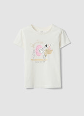 OVS White Girls’ T-Shirt In Pure Organic Cotton With Print And Glitter