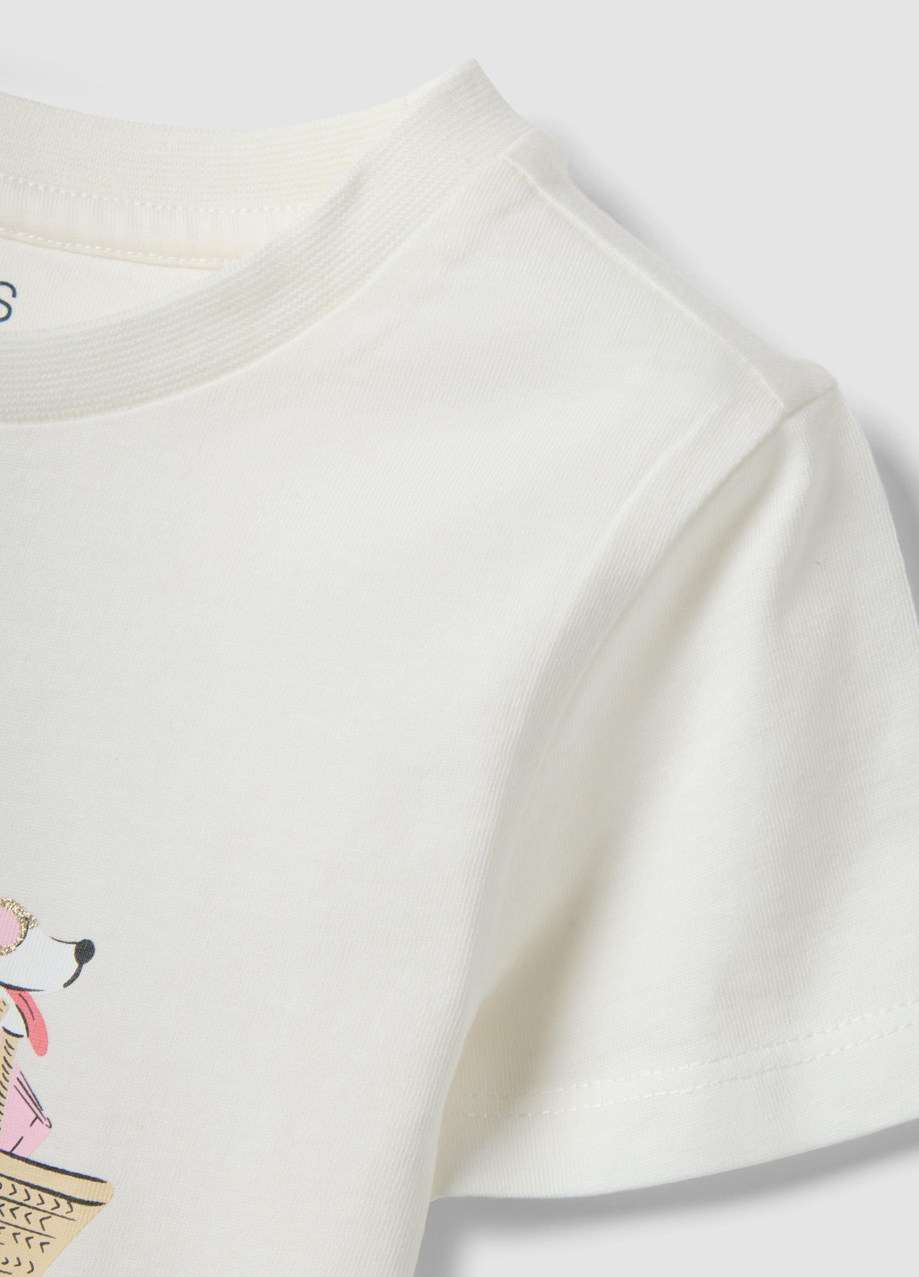 OVS White Girls’ T-Shirt In Pure Organic Cotton With Print And Glitter
