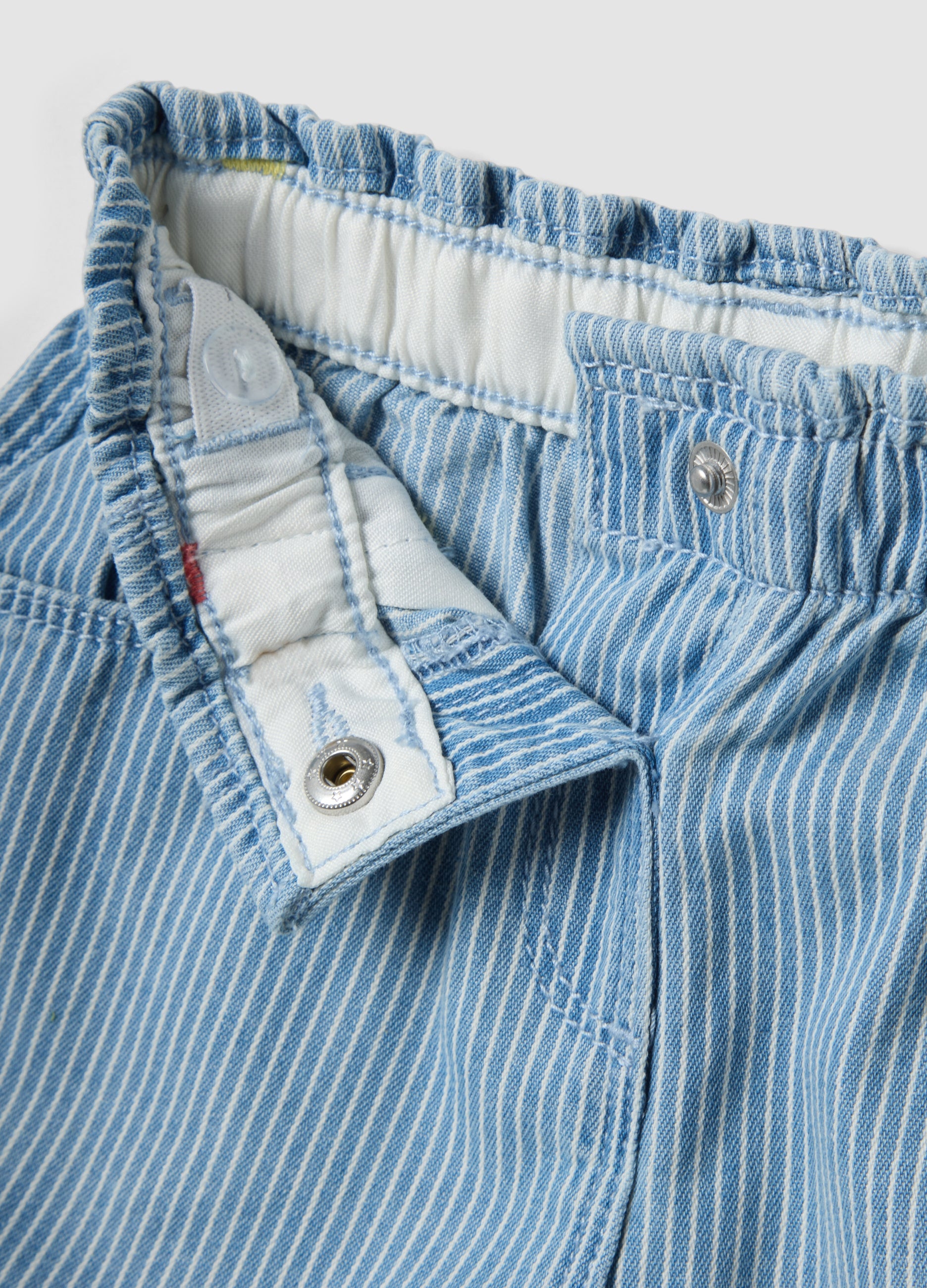 OVS Girls’ Light Blue Striped Cotton-Blend Shorts With Cherry Embroidery