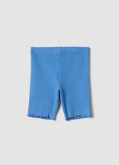 OVS Blue Ribbed Stretch-Cotton Shorts For Baby Girls, Regular Fit