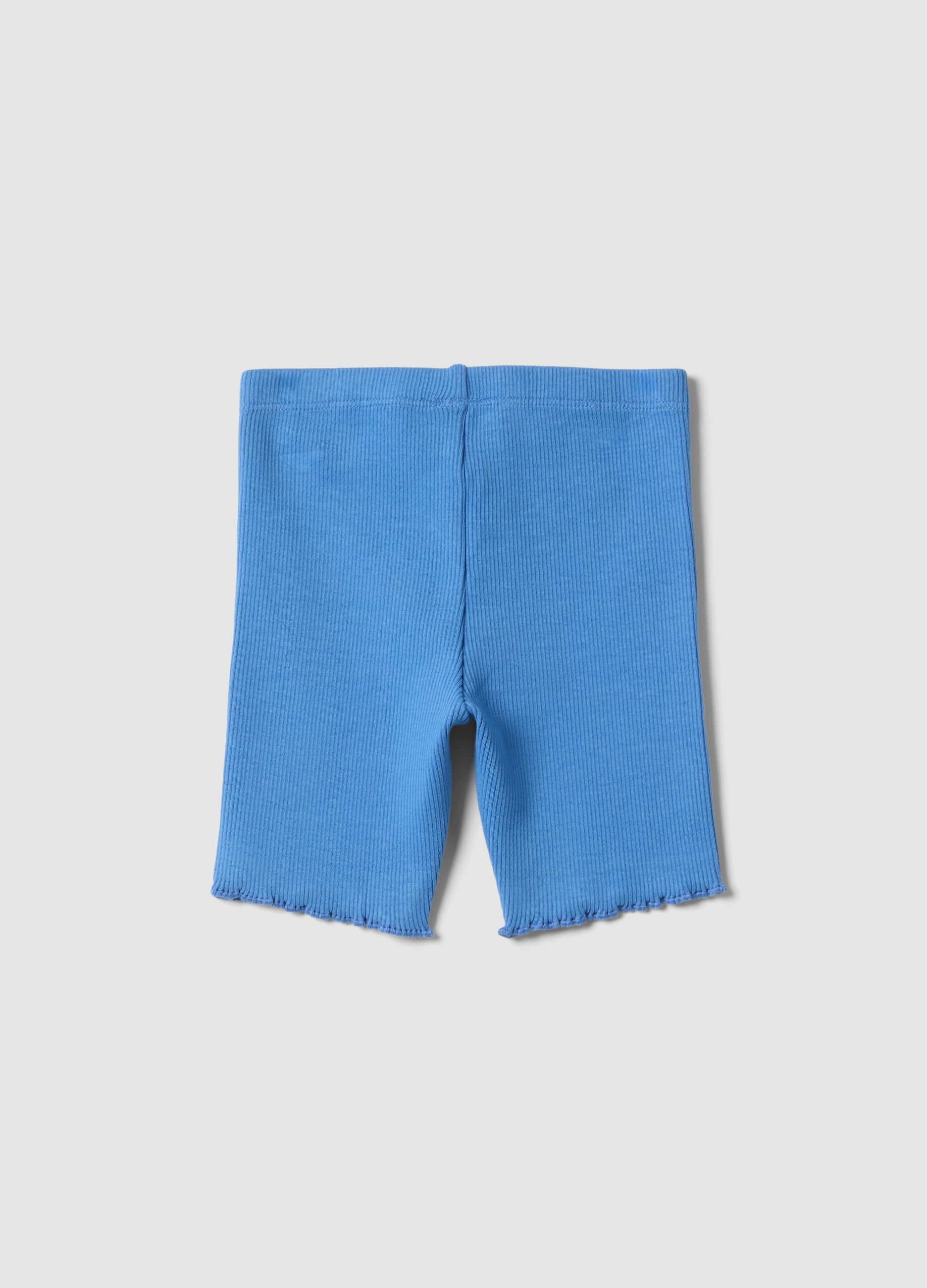 OVS Blue Ribbed Stretch-Cotton Shorts For Baby Girls, Regular Fit