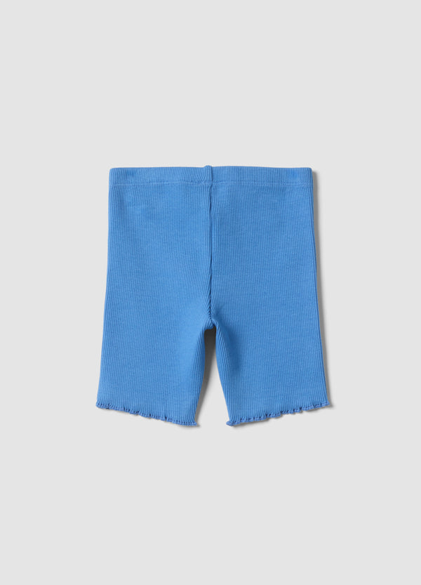 OVS Blue Ribbed Stretch-Cotton Shorts For Baby Girls, Regular Fit