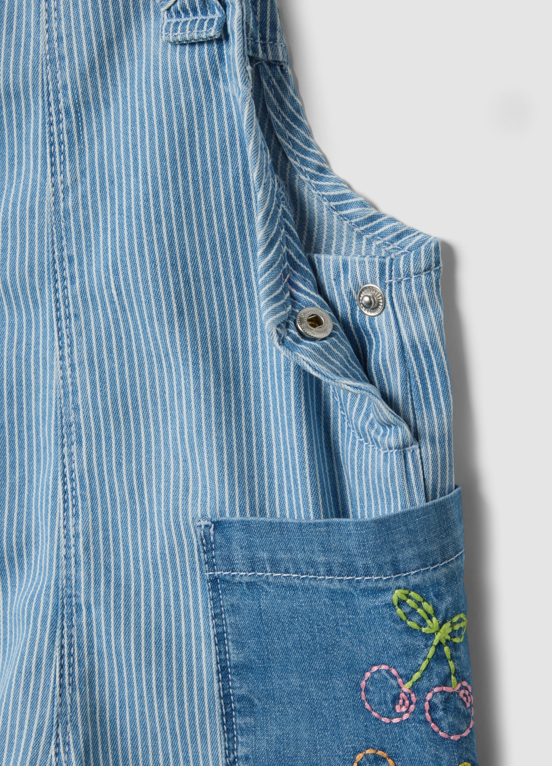 OVS Girls’ Cotton-Lyocell Denim Dungarees With Embroidered Details