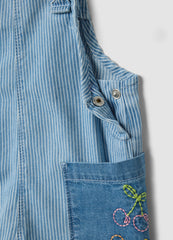 OVS Girls’ Cotton-Lyocell Denim Dungarees With Embroidered Details