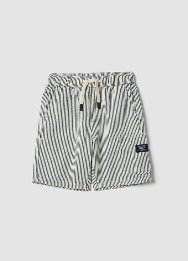 OVS Boys’ Regular-Fit Pure Cotton Multicolour Striped Cargo Shorts
