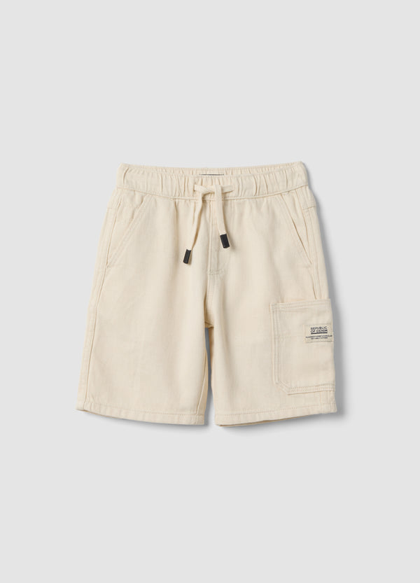 OVS Boys’ White Pure Cotton Cargo Shorts With Drawstring, Regular Fit