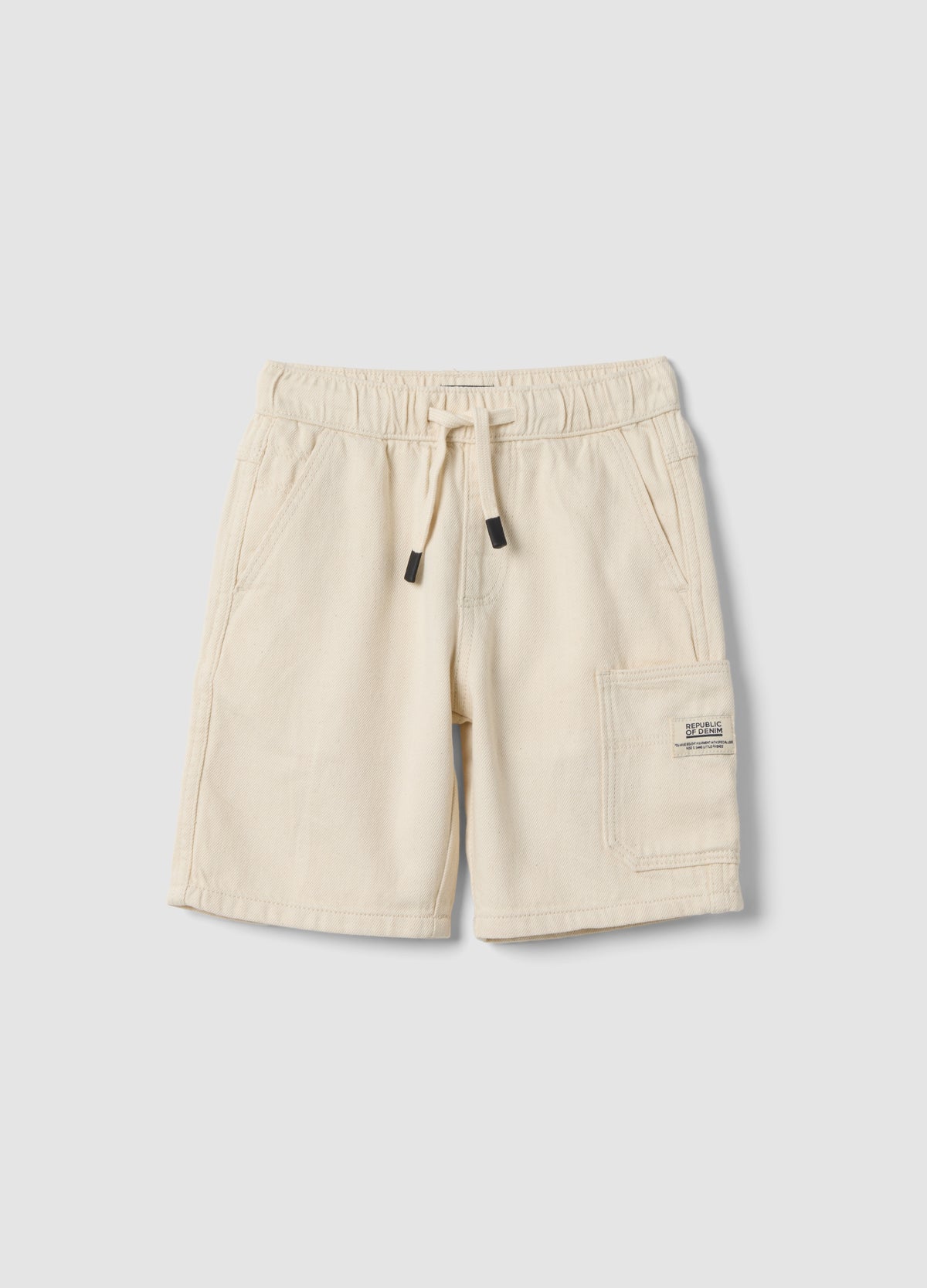 OVS Boys’ White Pure Cotton Cargo Shorts With Drawstring, Regular Fit