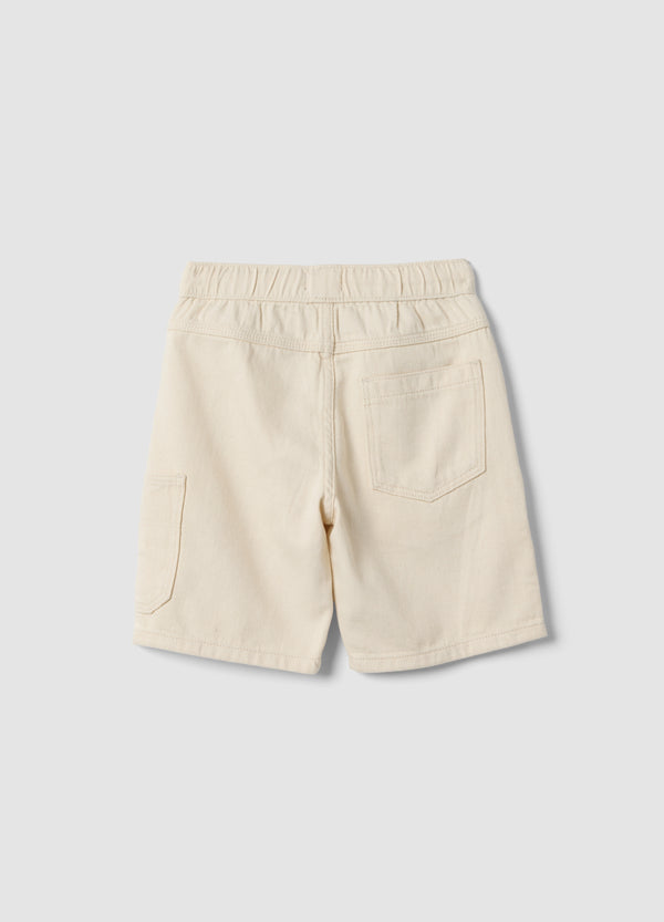 OVS Boys’ White Pure Cotton Cargo Shorts With Drawstring, Regular Fit