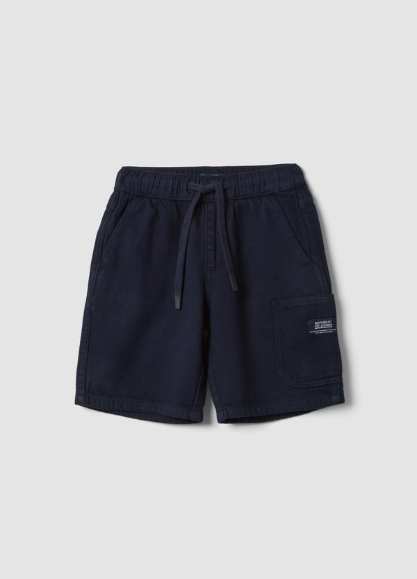 OVS Boys' Blue Pure Cotton Cargo Shorts With Drawstring, Regular Fit