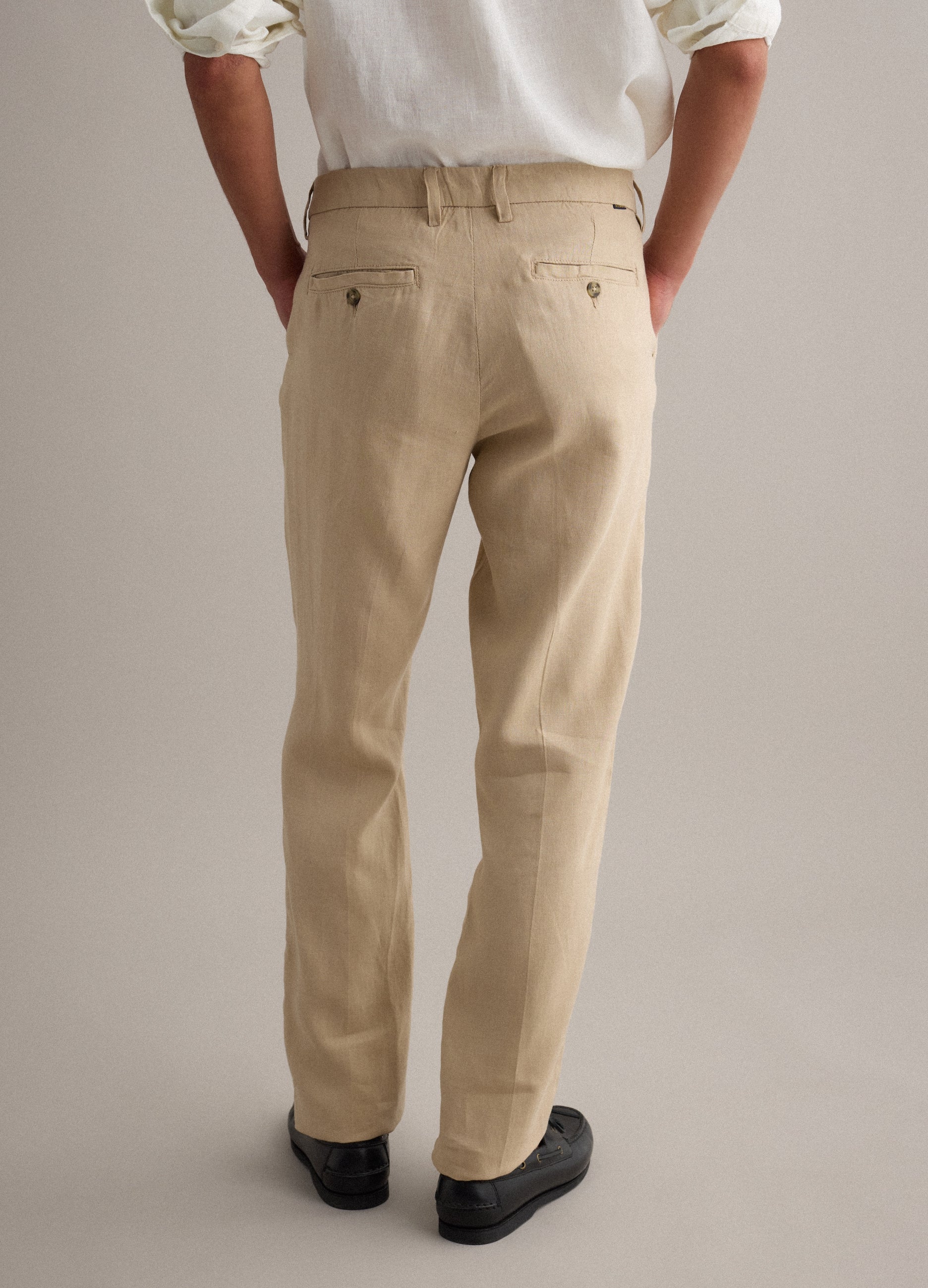 OVS Beige Pure Linen Chino Trousers, Regular Fit
