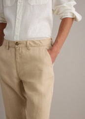 OVS Beige Pure Linen Chino Trousers, Regular Fit