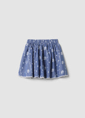 OVS Blue Pure Cotton Mini Skirt With Embroidery