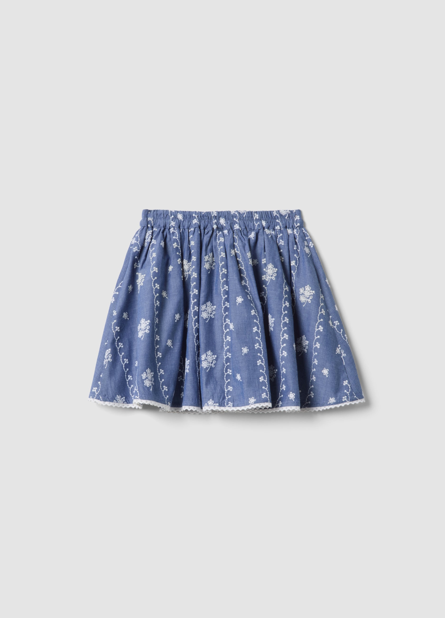 OVS Blue Pure Cotton Mini Skirt With Embroidery