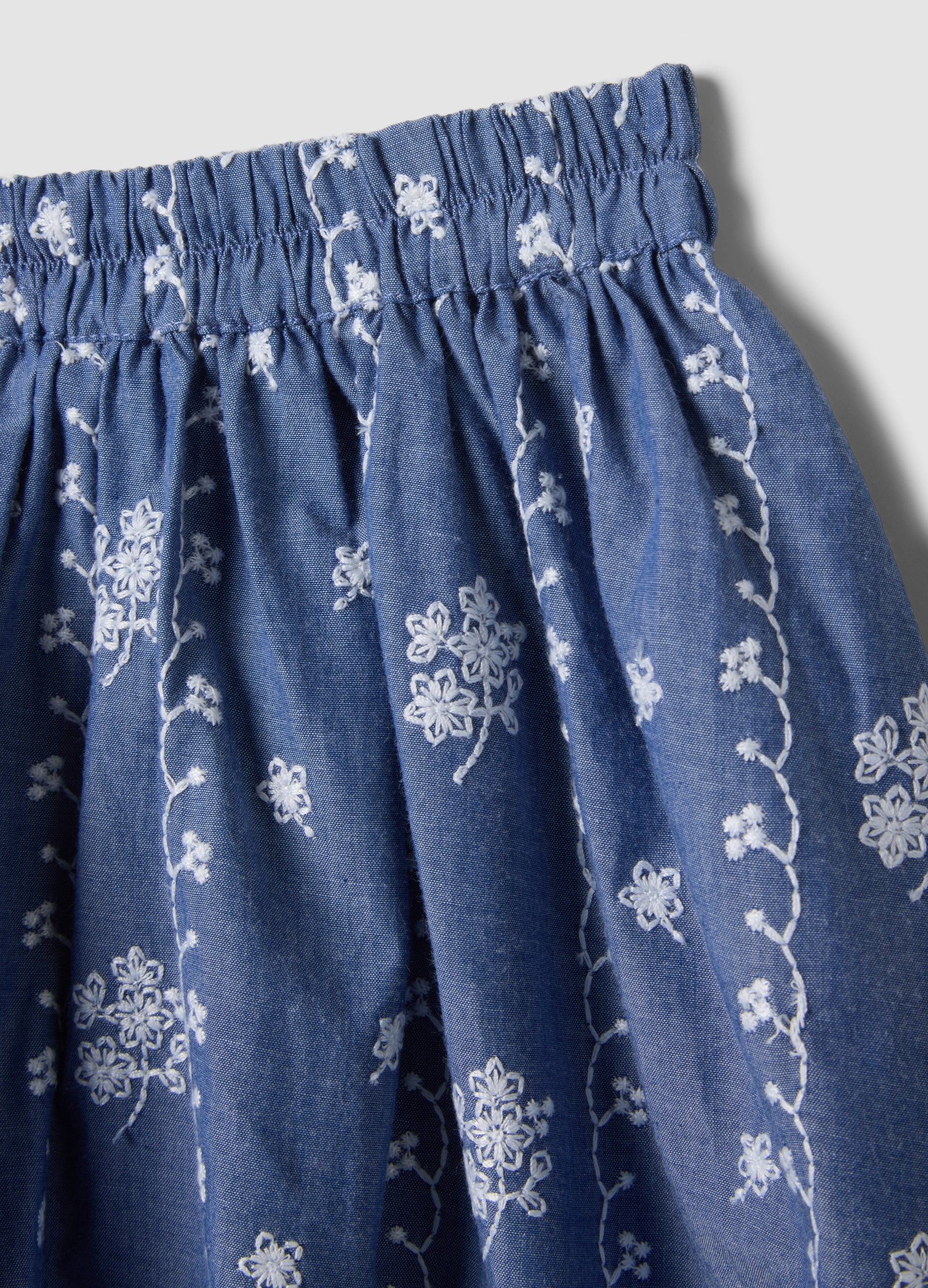 OVS Blue Pure Cotton Mini Skirt With Embroidery
