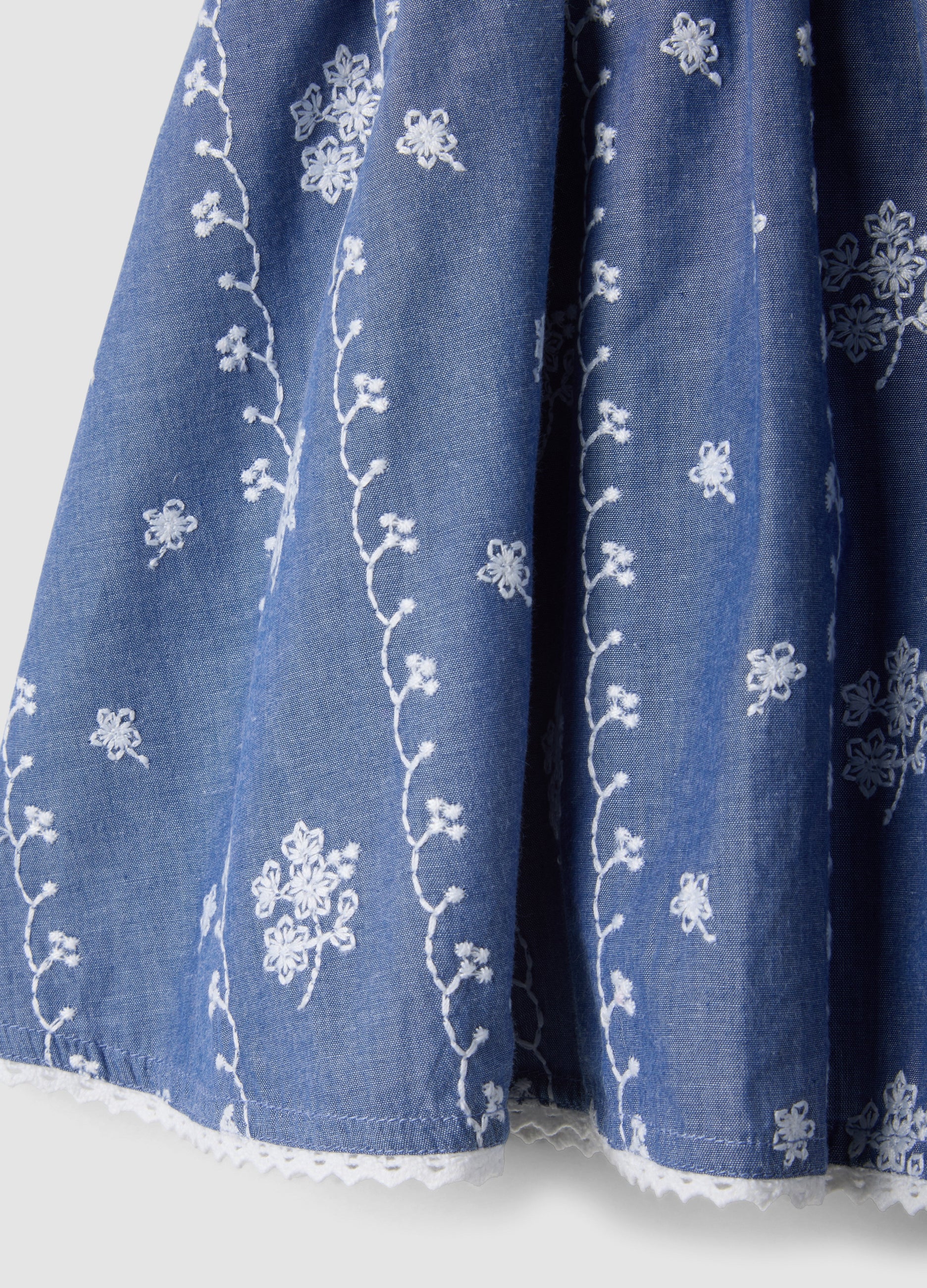 OVS Blue Pure Cotton Mini Skirt With Embroidery