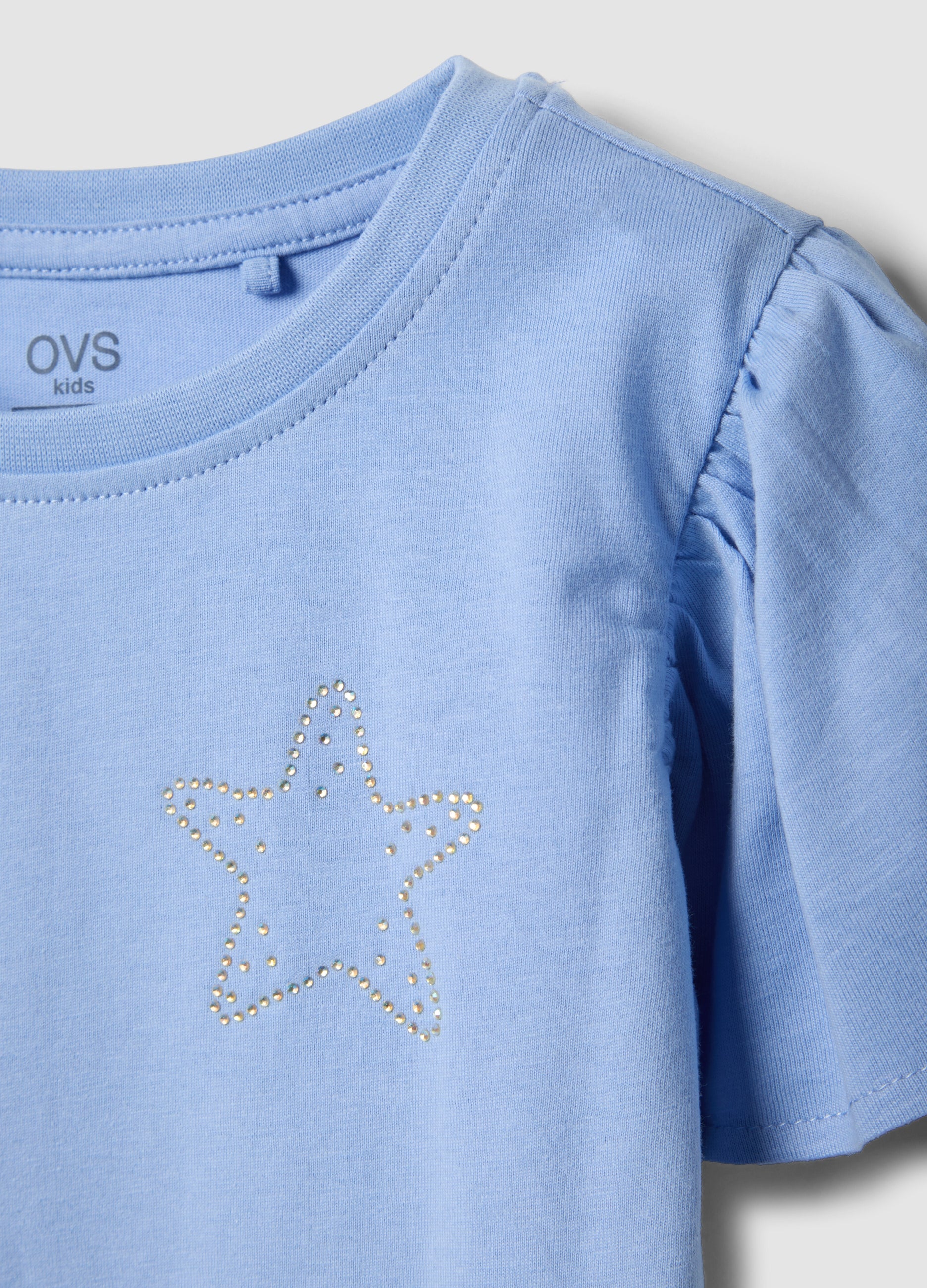 OVS Girls Light Blue Pure Cotton Regular-Fit T-Shirt With Star