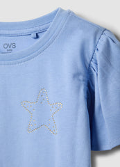 OVS Girls Light Blue Pure Cotton Regular-Fit T-Shirt With Star