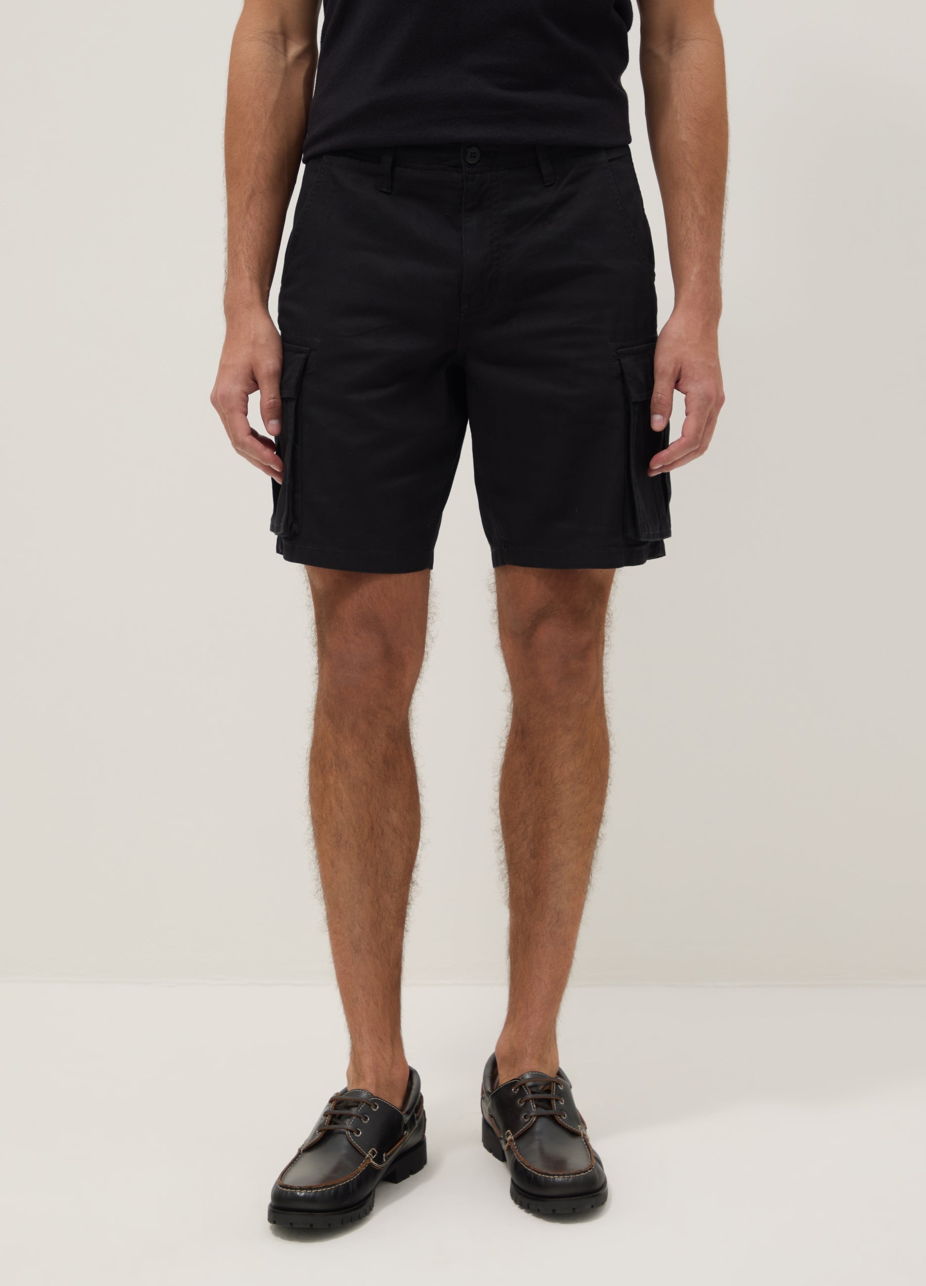 OVS Black Pure Cotton Cargo Shorts, Regular Fit