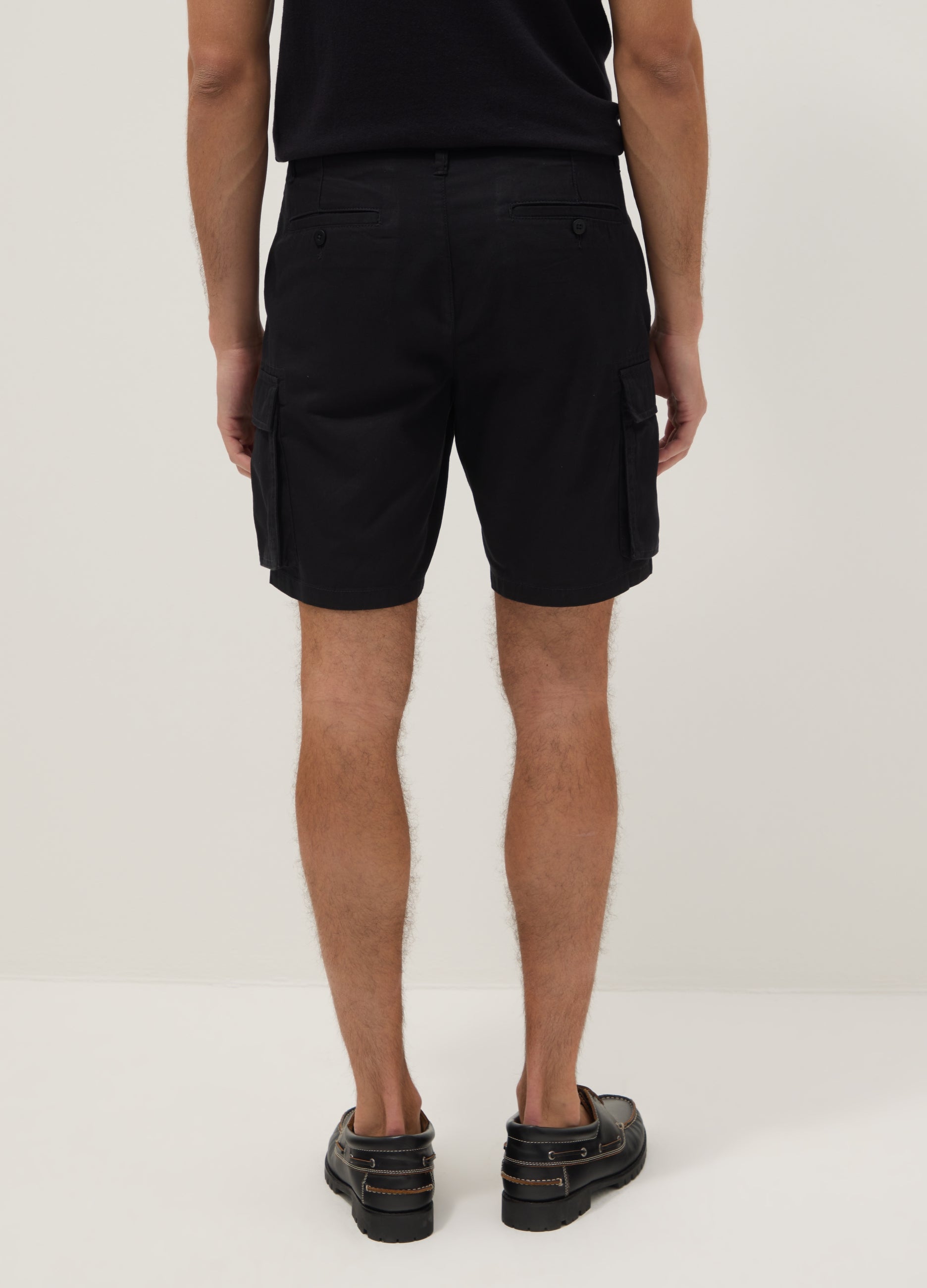 OVS Black Pure Cotton Cargo Shorts, Regular Fit