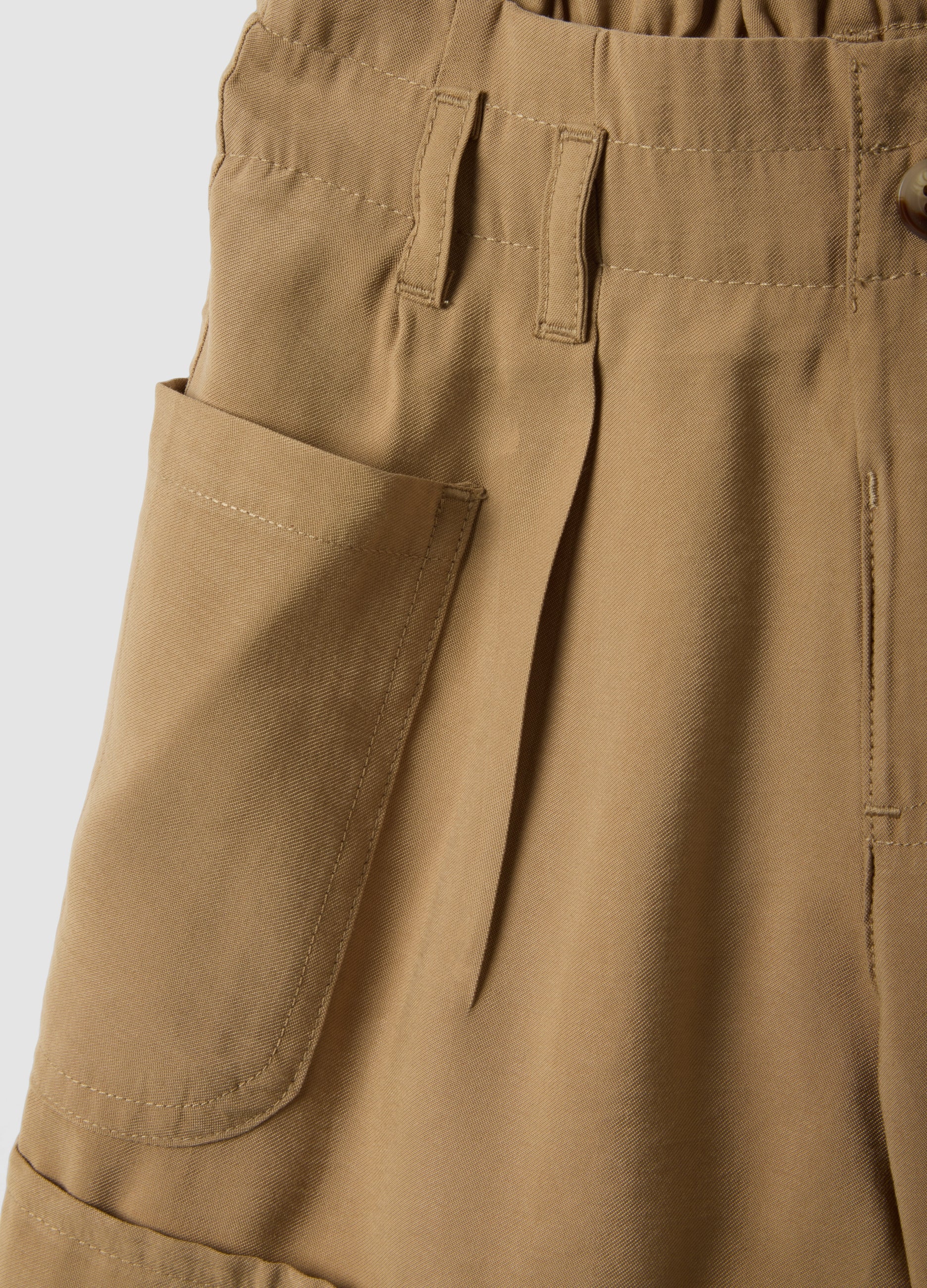 OVS Beige Modal-Blend Shorts With Elasticated Paper-Bag Waist