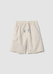 OVS White Linen-Cotton Blend Shorts With Elasticated Waist, Regular Fit