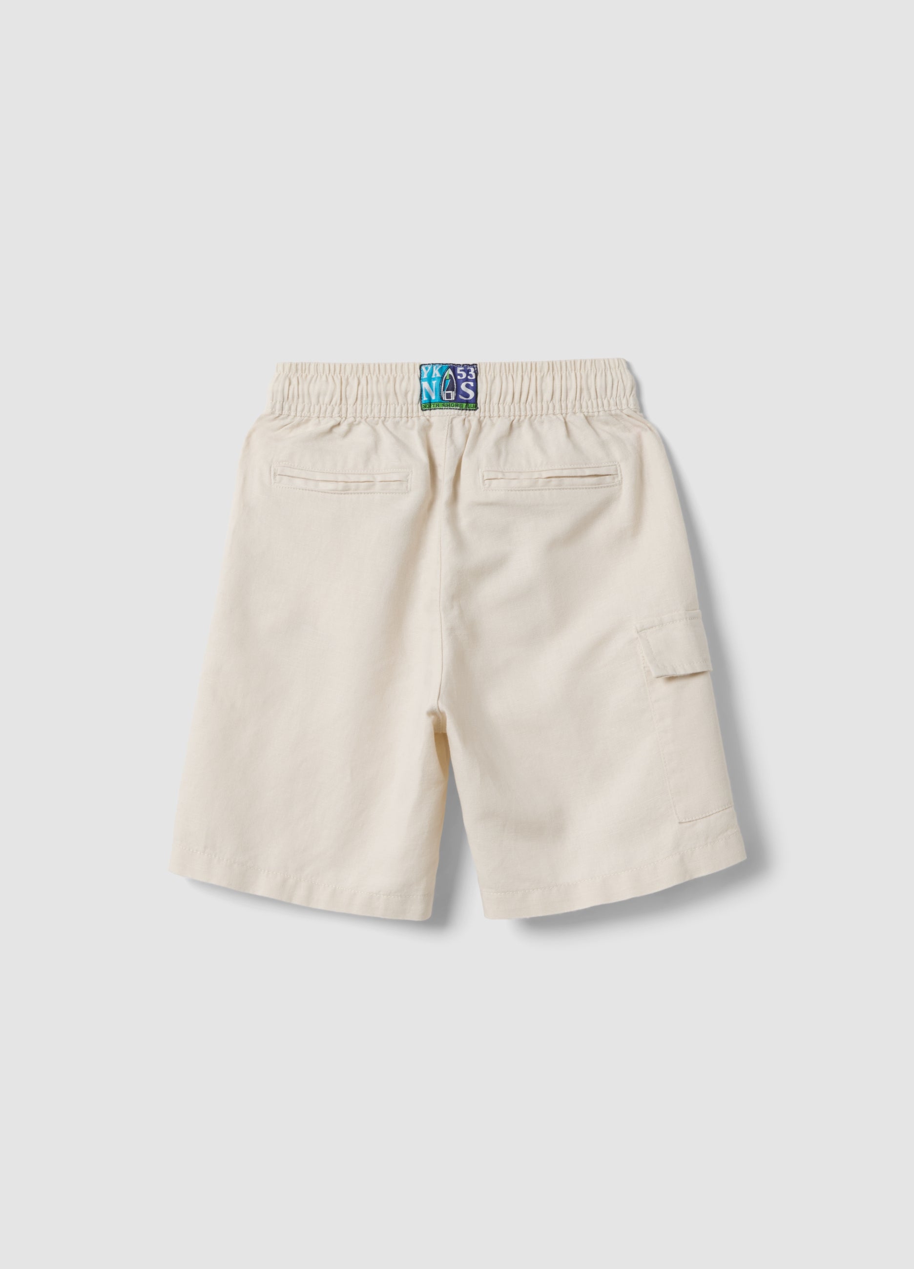 OVS White Linen-Cotton Blend Shorts With Elasticated Waist, Regular Fit