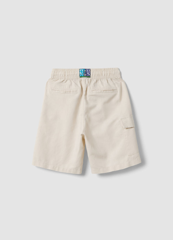 OVS White Linen-Cotton Blend Shorts With Elasticated Waist, Regular Fit