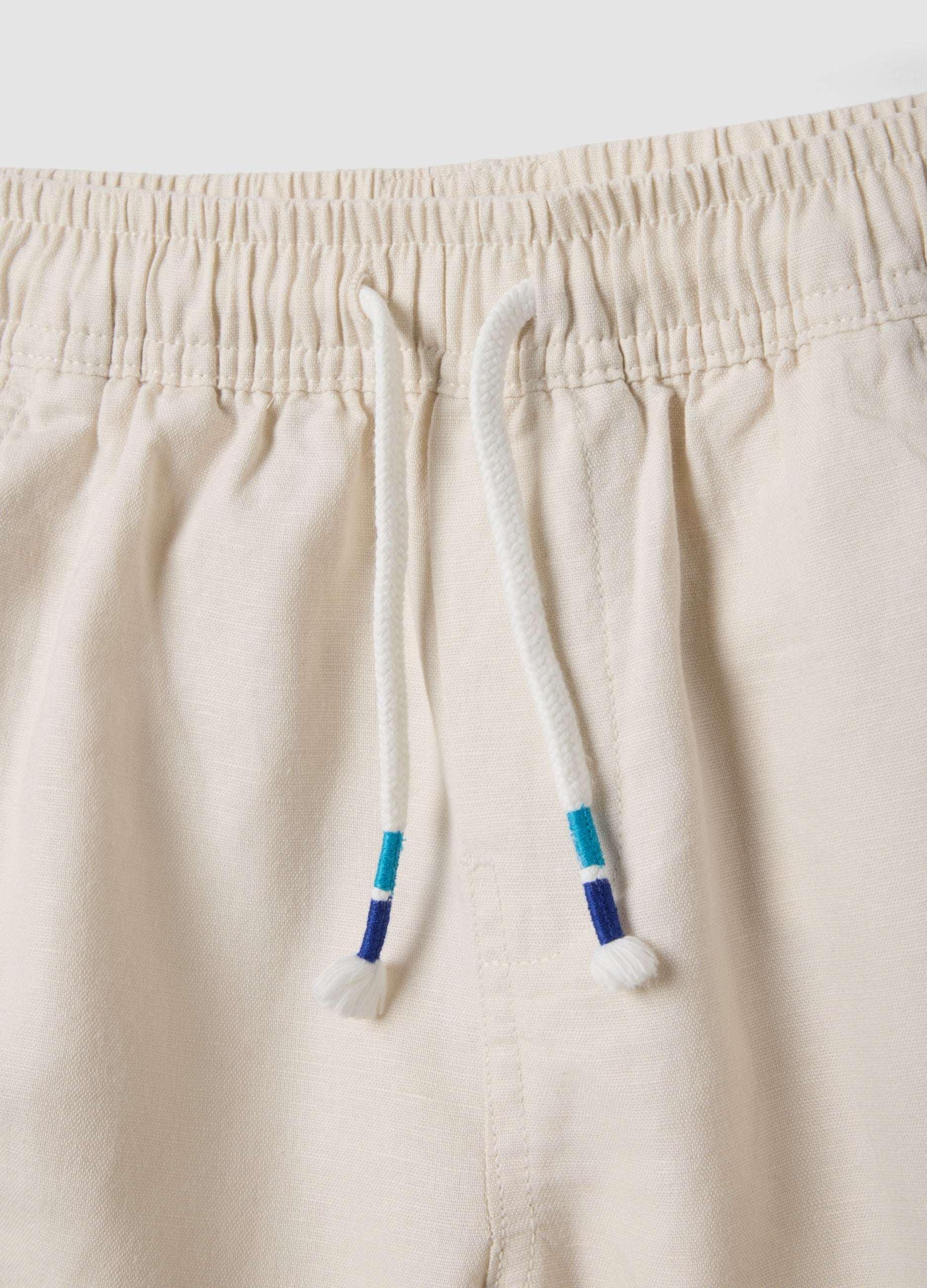 OVS White Linen-Cotton Blend Shorts With Elasticated Waist, Regular Fit