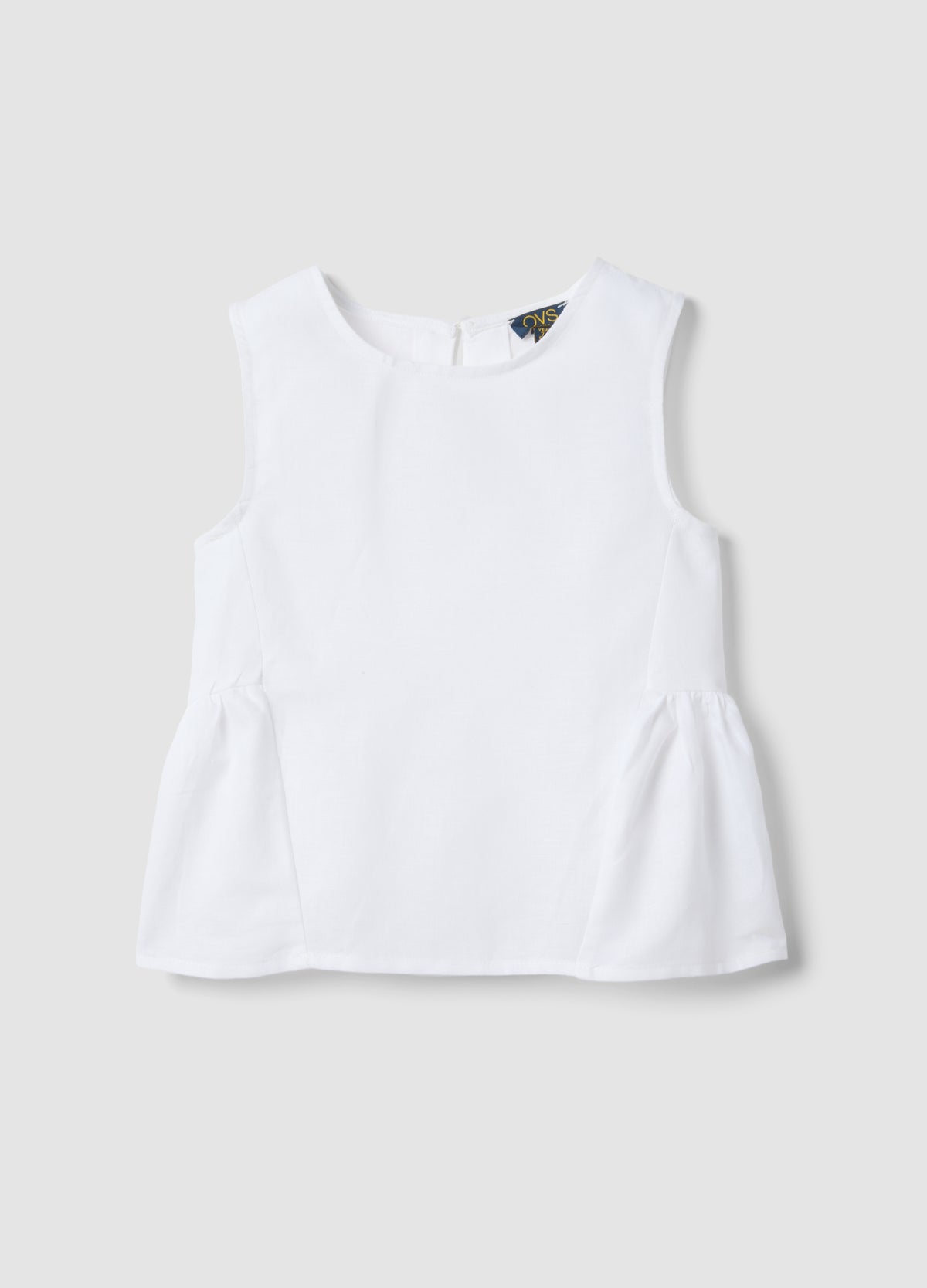 OVS White Linen-Blend Cotton Top With Ruffle Hem For Girls, Regular Fit