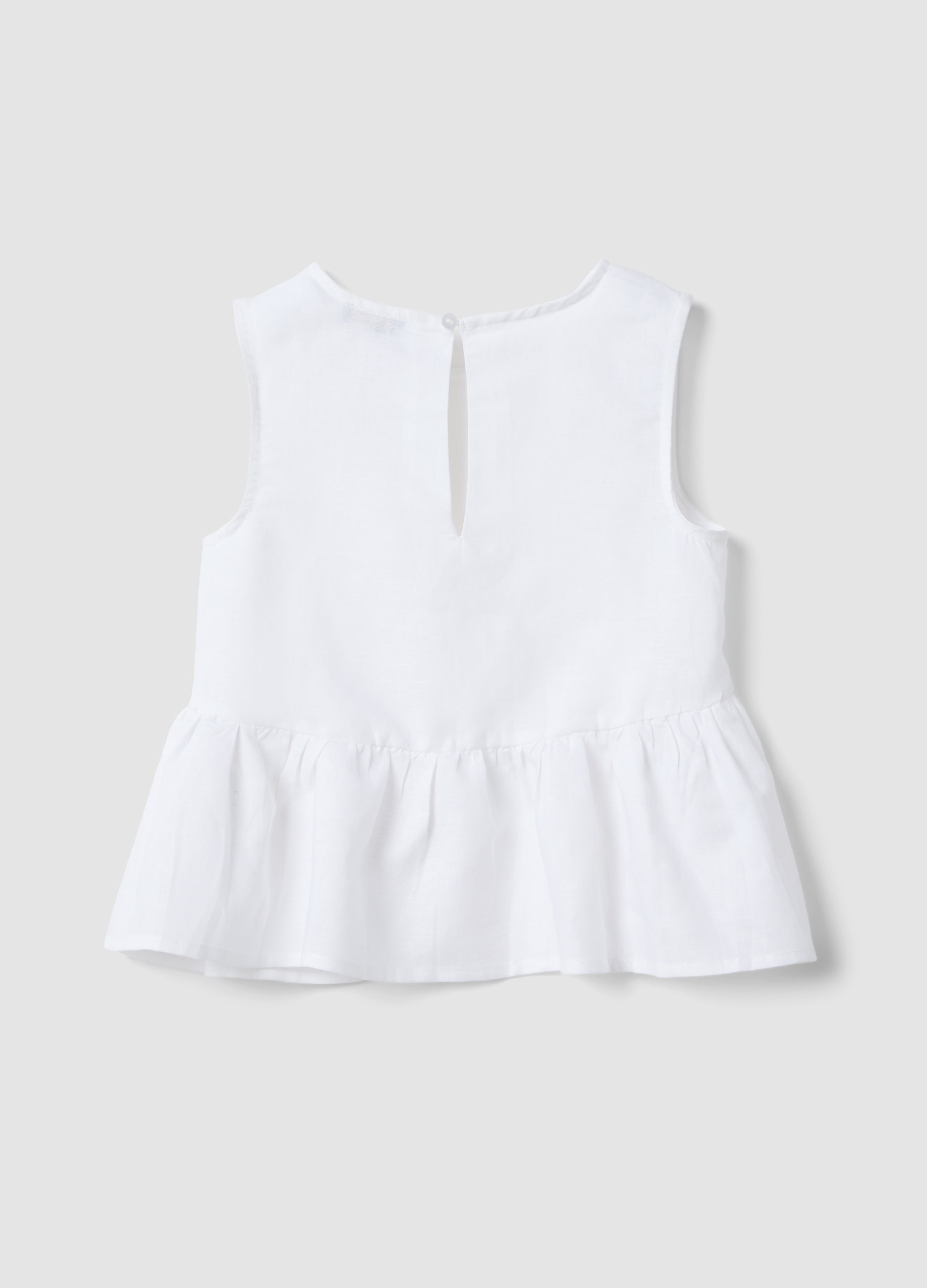 OVS White Linen-Blend Cotton Top With Ruffle Hem For Girls, Regular Fit