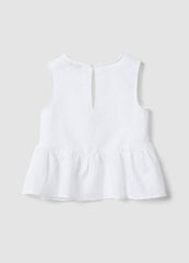 OVS White Linen-Blend Cotton Top With Ruffle Hem For Girls, Regular Fit