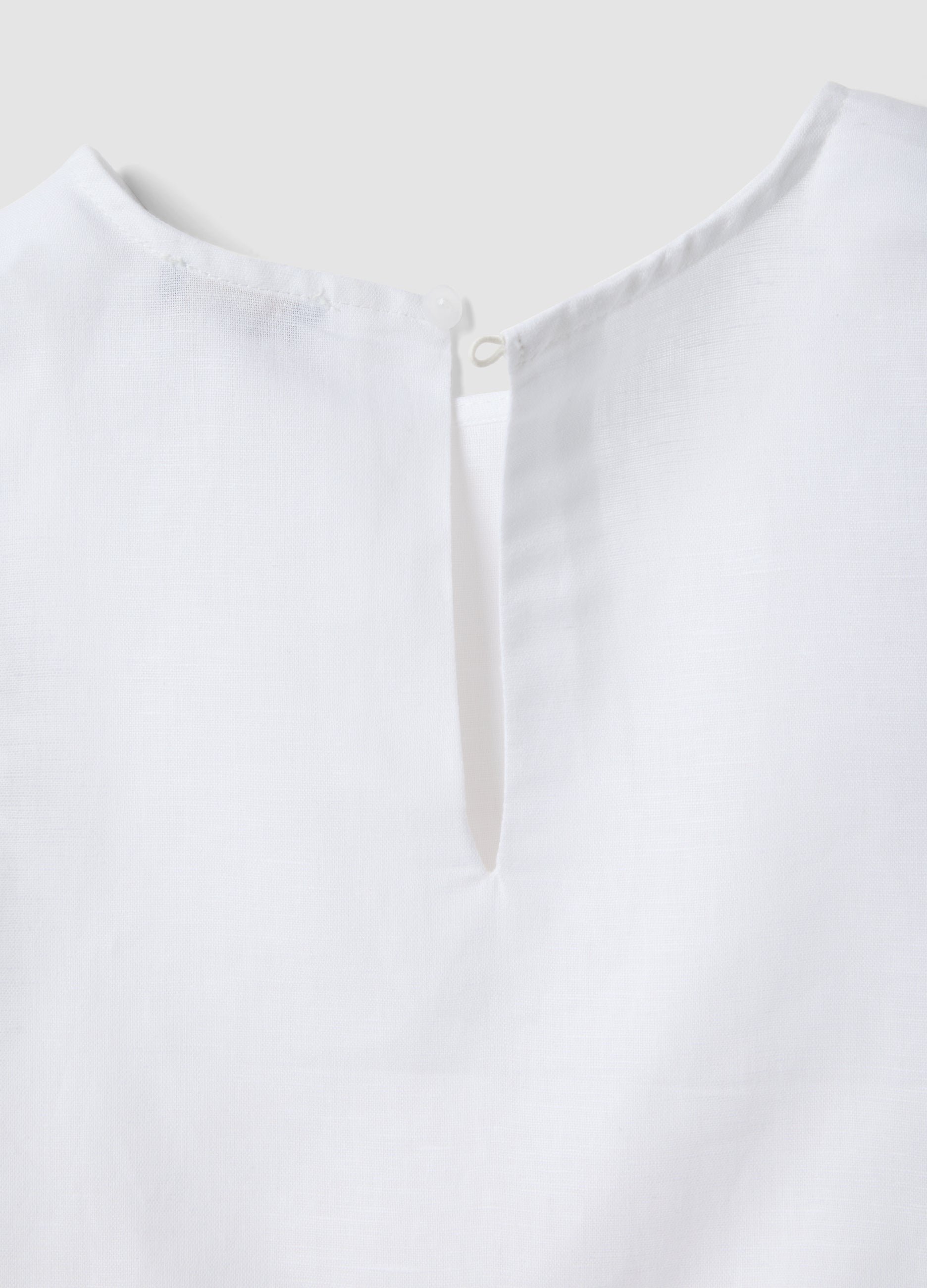 OVS White Linen-Blend Cotton Top With Ruffle Hem For Girls, Regular Fit
