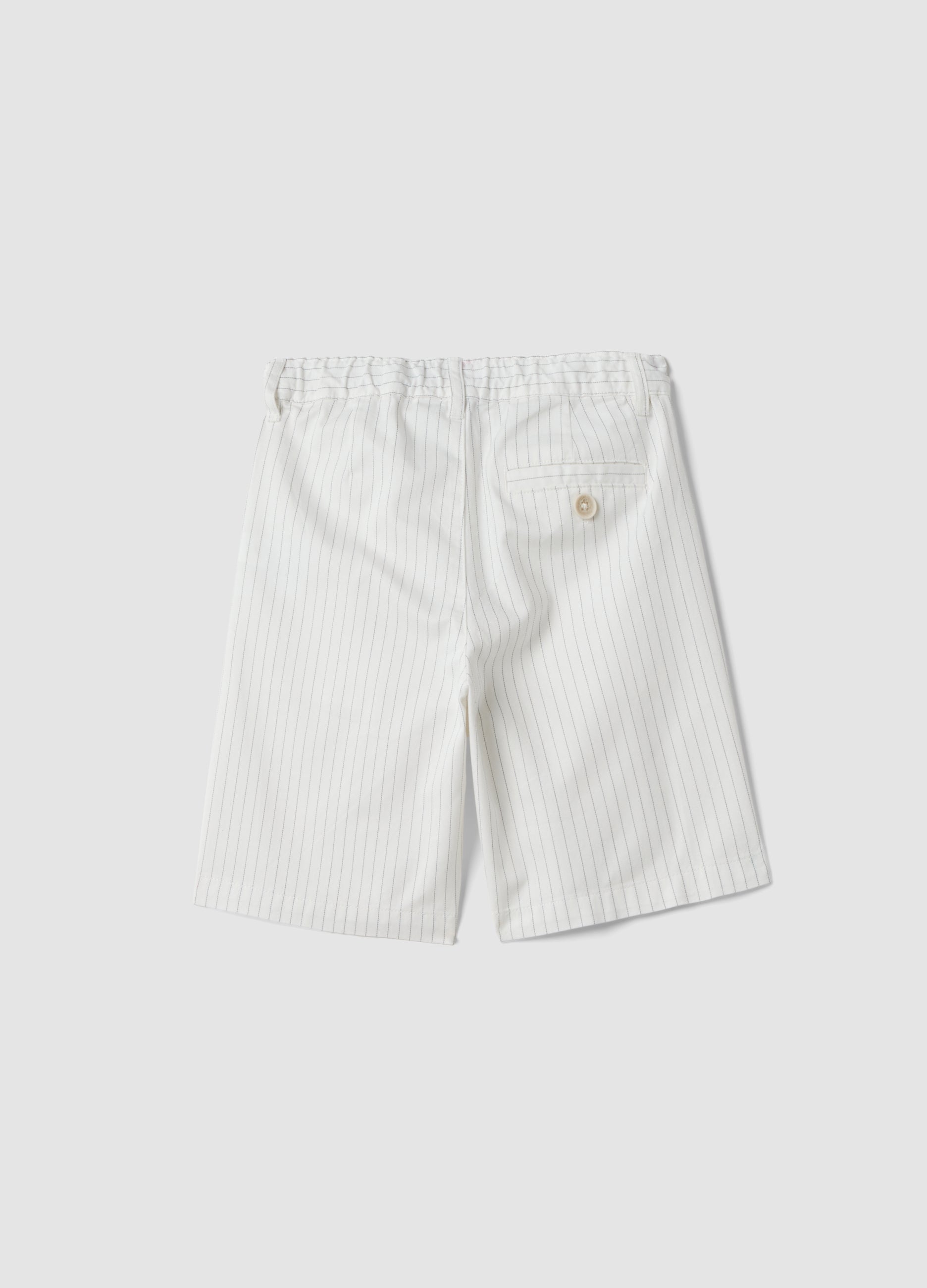 OVS Boys’ White Striped Pure Cotton Shorts, Regular Fit