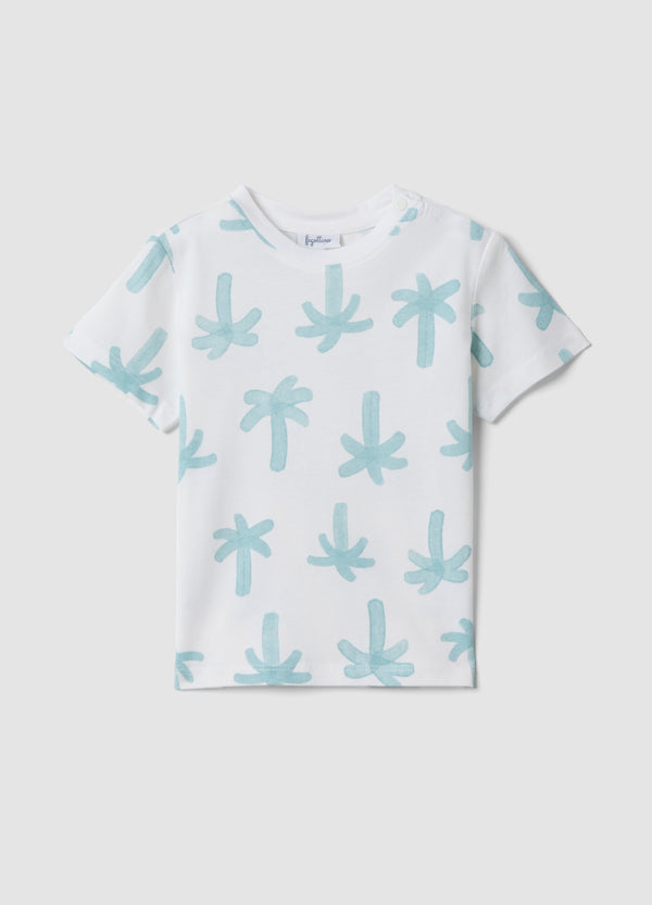 OVS White Pure Organic Cotton Baby T-Shirt With Palm Print
