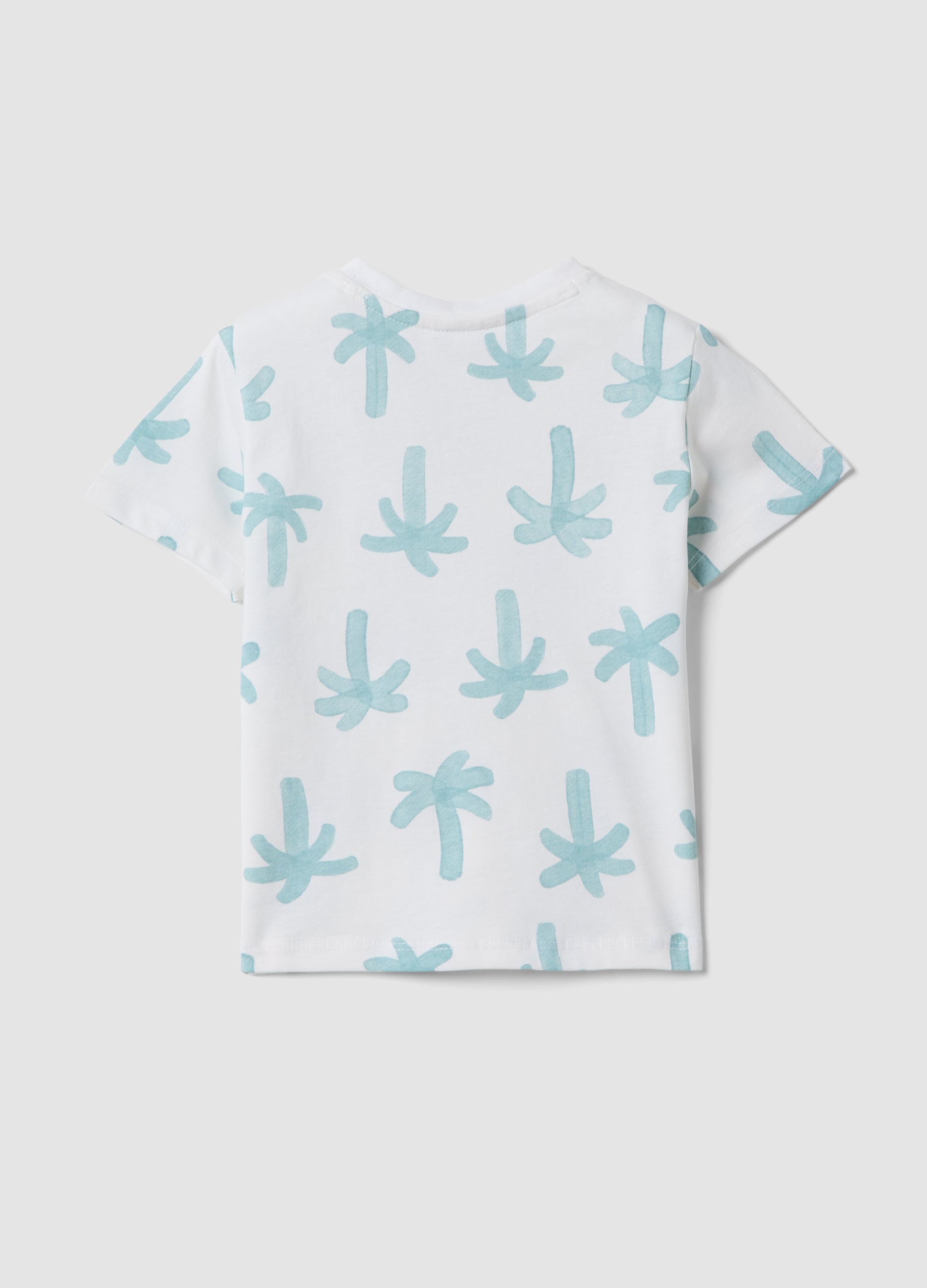 OVS White Pure Organic Cotton Baby T-Shirt With Palm Print
