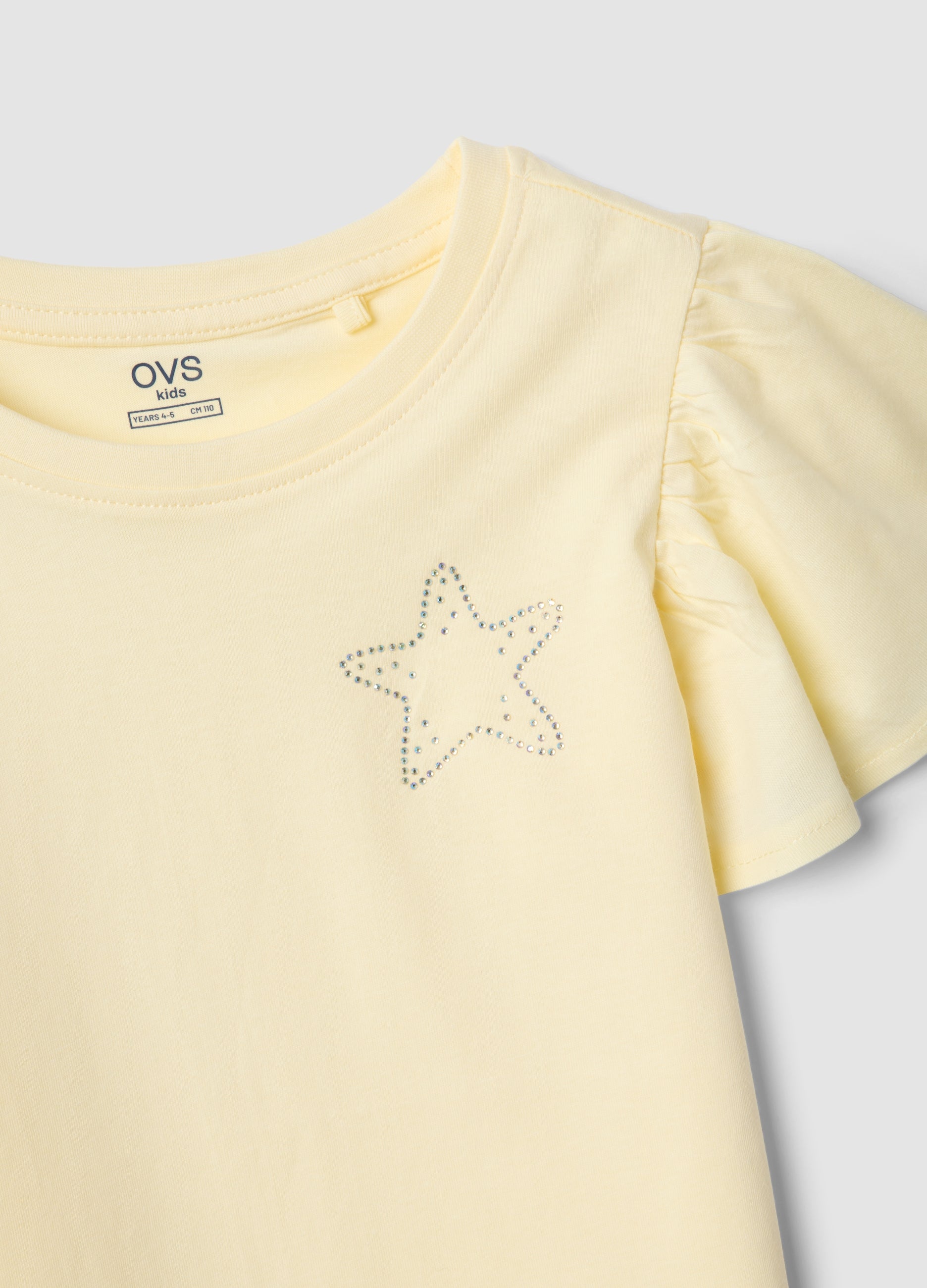 OVS Girls Yellow Pure Cotton Regular-Fit T-Shirt With Star