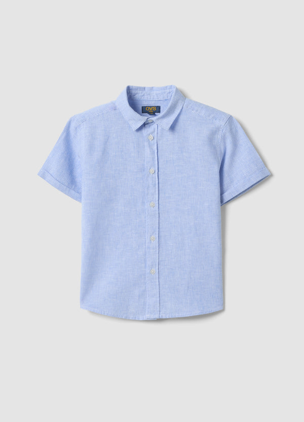 OVS Boys’ Blue Striped Linen-Cotton Blend Shirt, Regular Fit