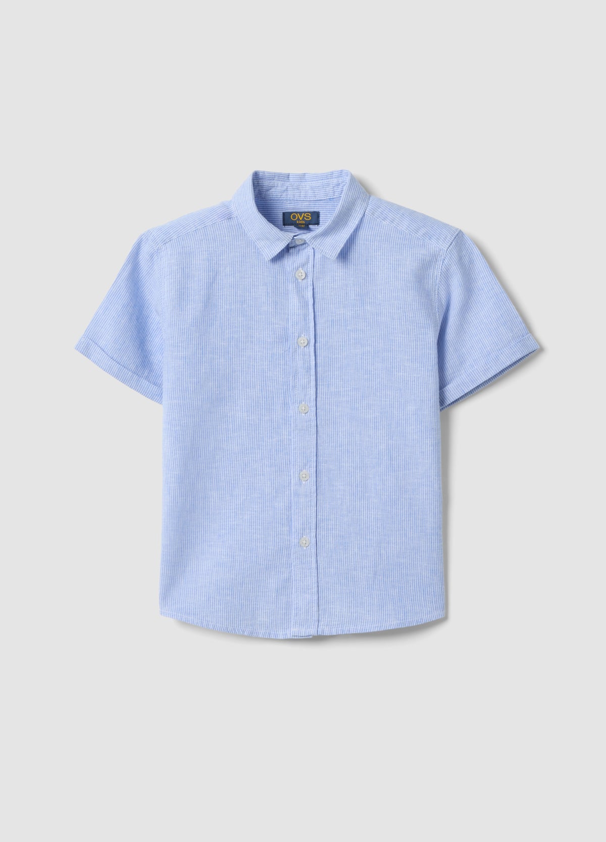 OVS Boys’ Blue Striped Linen-Cotton Blend Shirt, Regular Fit