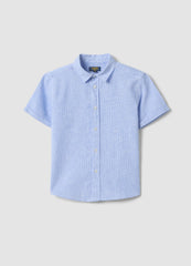 OVS Boys’ Blue Striped Linen-Cotton Blend Shirt, Regular Fit