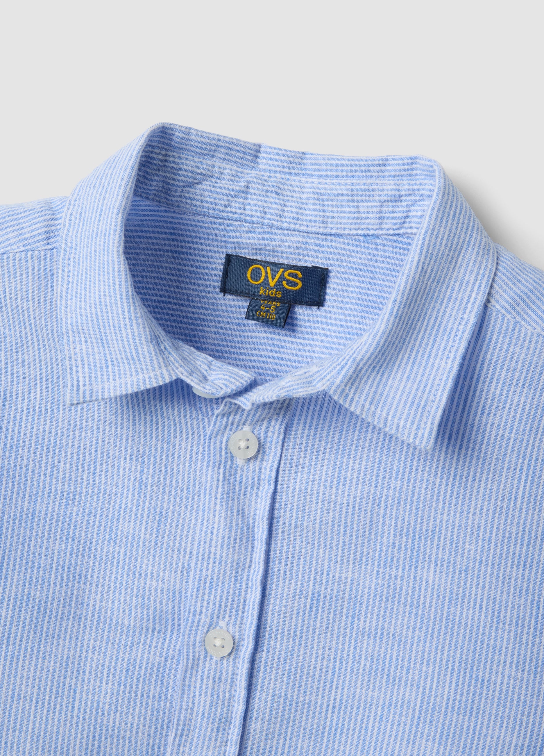 OVS Boys’ Blue Striped Linen-Cotton Blend Shirt, Regular Fit