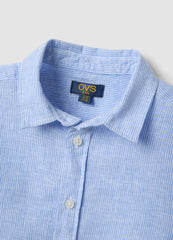 OVS Boys’ Blue Striped Linen-Cotton Blend Shirt, Regular Fit