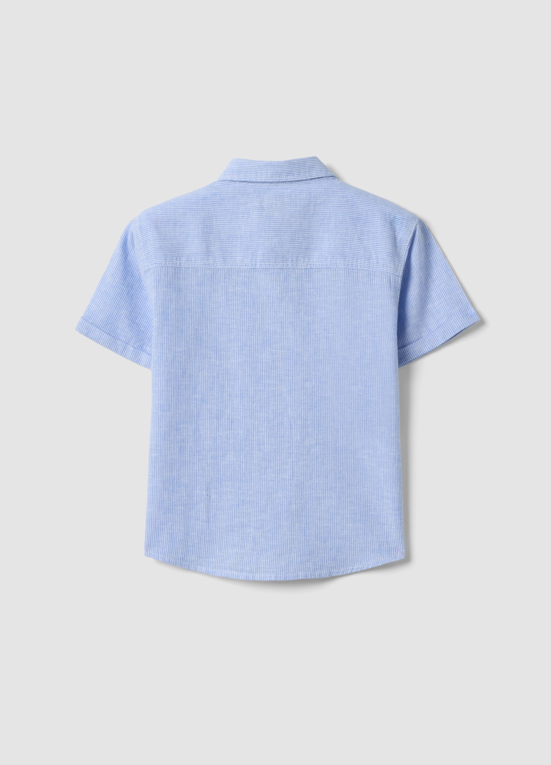 OVS Boys’ Blue Striped Linen-Cotton Blend Shirt, Regular Fit
